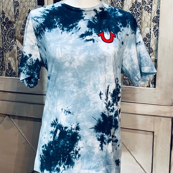 True Religion Graphic FELT BUDDHA LOGO TEE World Tour Royal Blue Tie Dye Small - Picture 5 of 6
